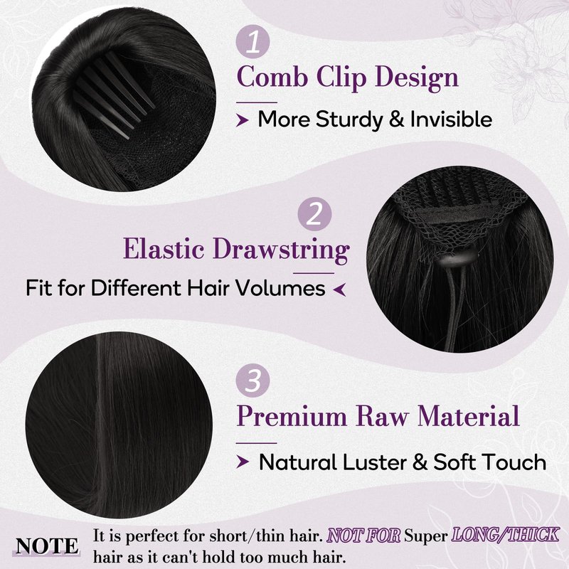 BARSDAR Black Brown Straight Drawstring Ponytail Extension - 22 Inch Long Straight Drawstring Ponytail Extension Natural Looking Fluffy Soft Synthetic Cheer Posh Pony Tails Hairpieces Daily Party