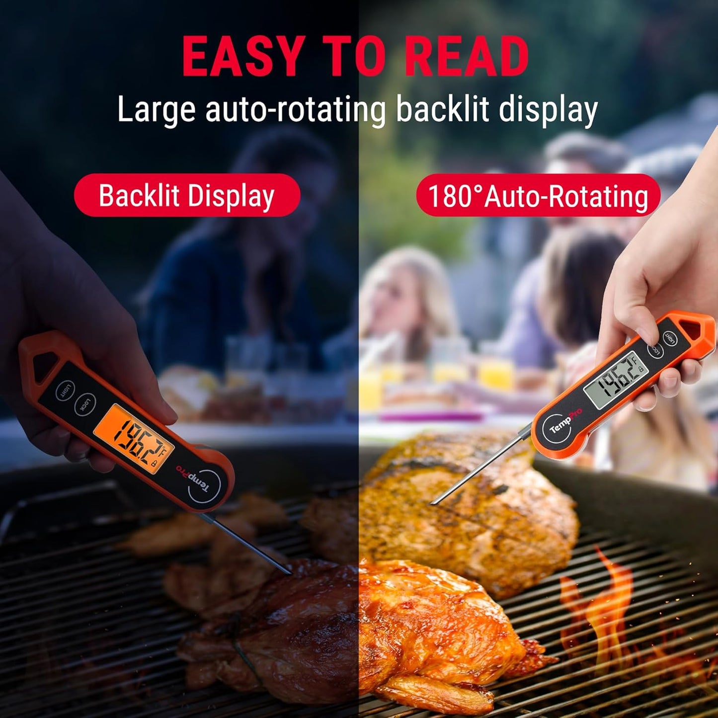 Digital Meat Thermometer - Instant Read 1 Sec Cooking Tool | Motion-Sensing BBQ & Frying Thermometer for Father's Day Gift