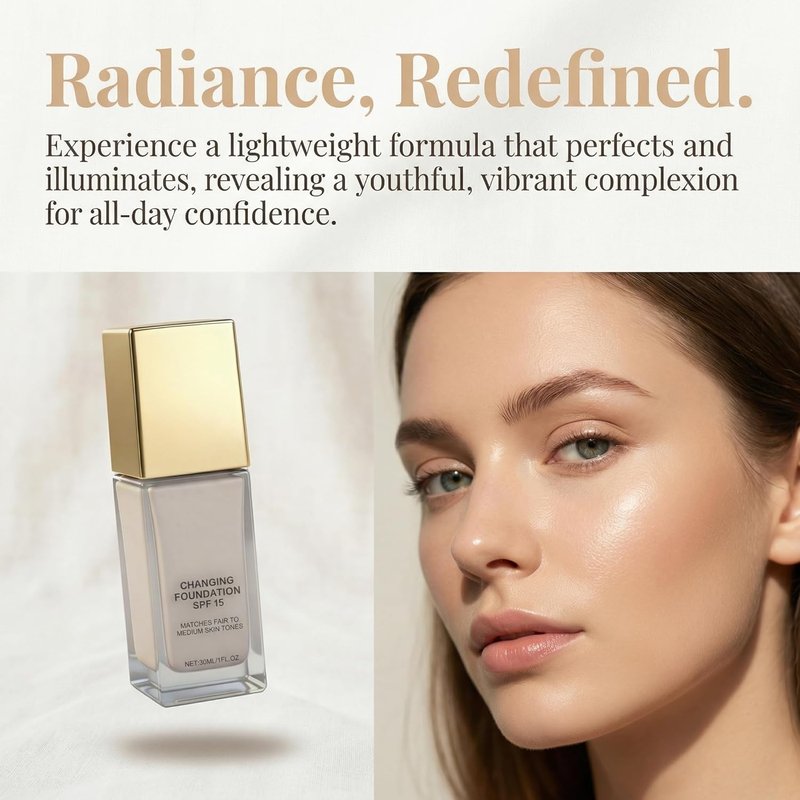 Color Changing Foundation for Mature Skin - 2-in-1 Hydrating Liquid | Lightweight, Natural Finish for All Skin Tones