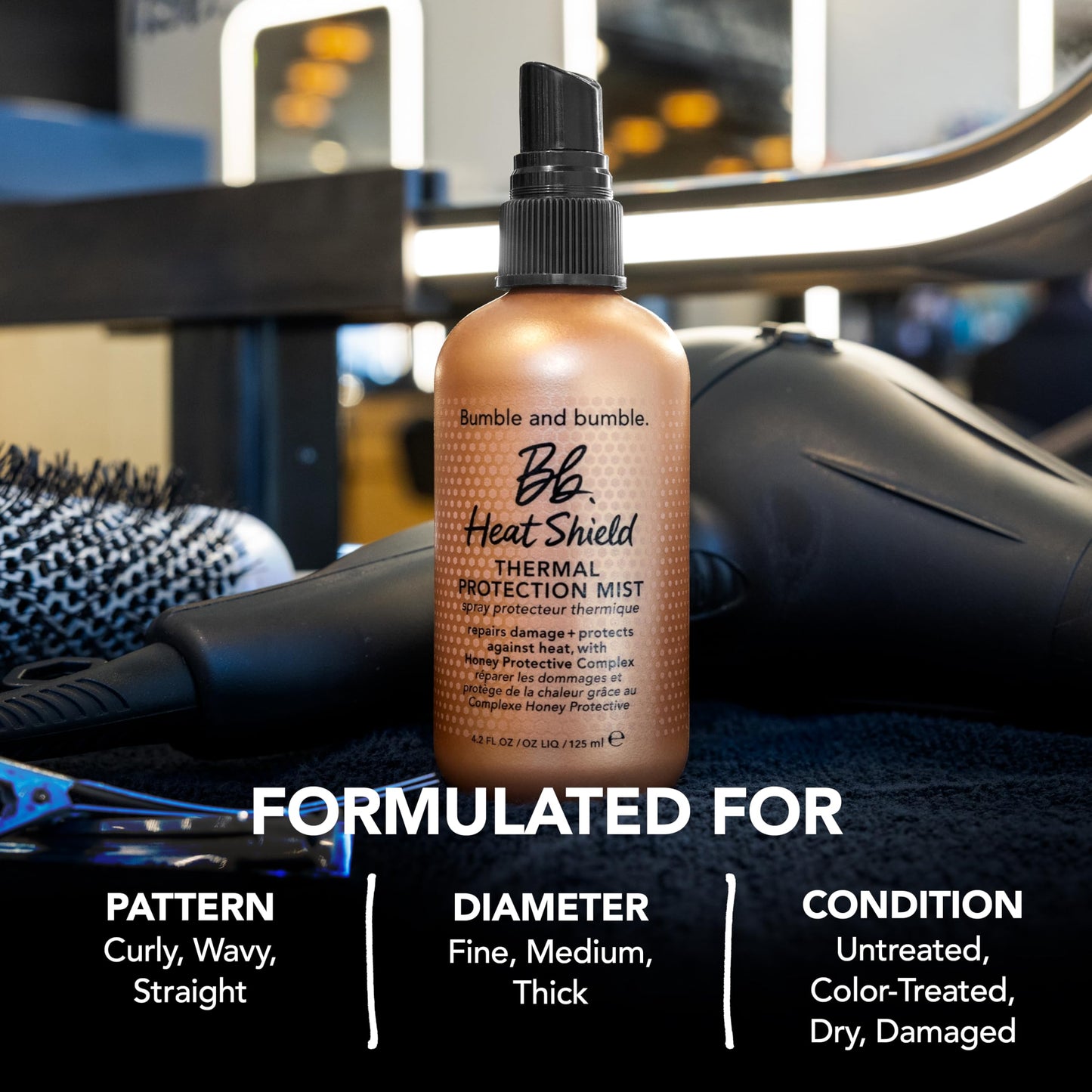 Bumble and bumble. Heat Shield Thermal Protection Hair Mist | Frizz Control, Damage Repair, Heat Protection, Prevents Breakage, Color Safe | For Curly, Wavy, Straight Hair | Mini Travel Size, 2 Fl Oz