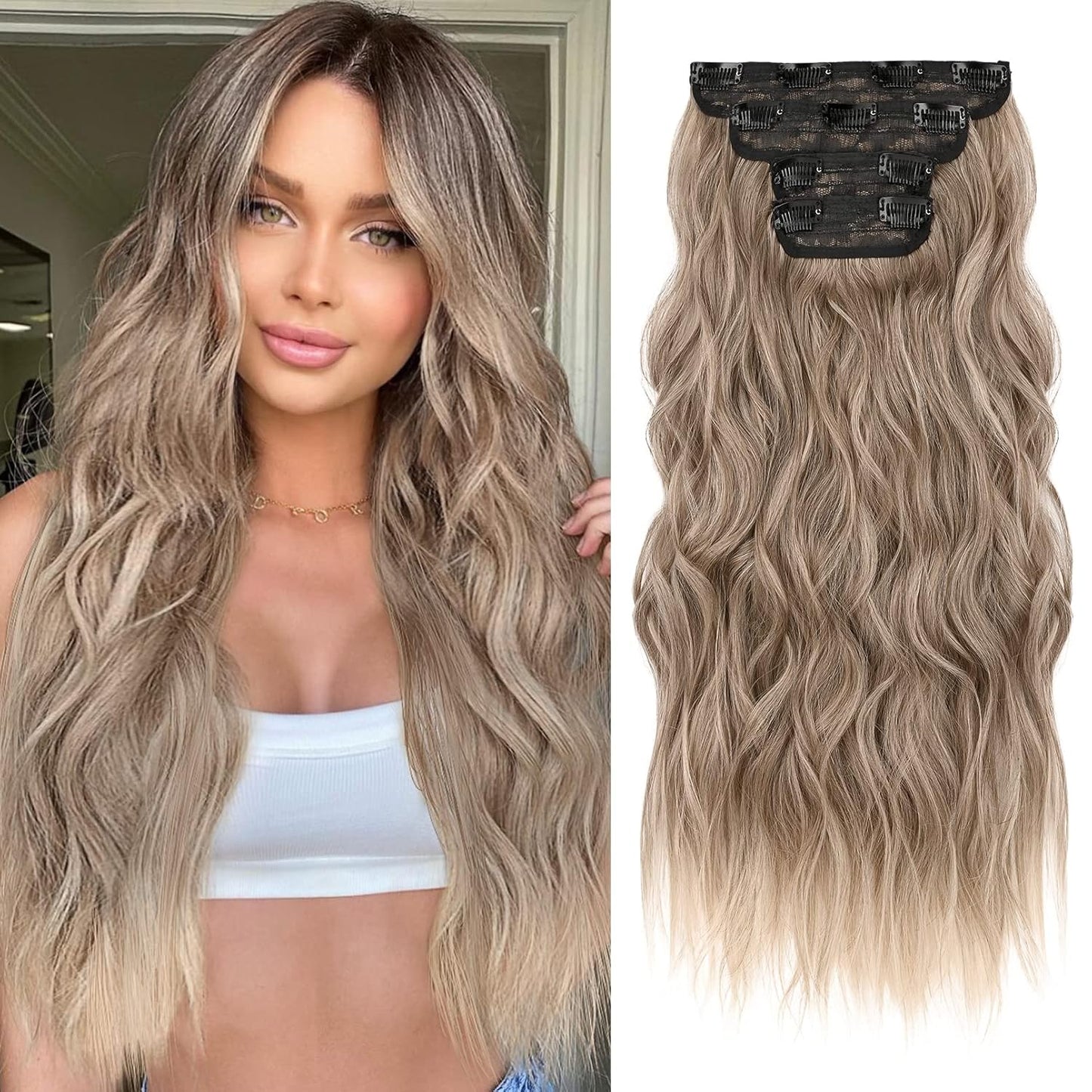 Clip-In Hair Extensions - 4PCS Natural Soft Synthetic Hairpieces for Women | Platinum Blonde