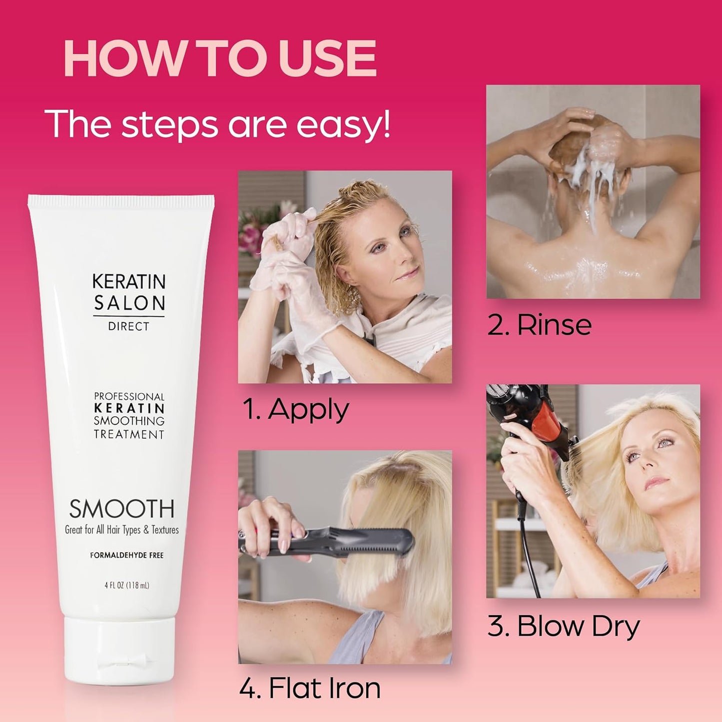 Keratin Hair Treatment - Frizz Control & Smoothing Cream | 4 oz, Formaldehyde Free for Curly & Damaged Hair