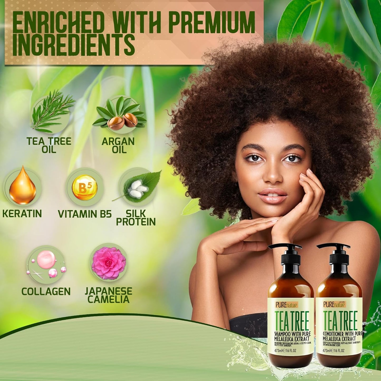 Tea Tree Oil Shampoo & Conditioner Set - Sulfate & Paraben Free | Anti-Dandruff Treatment for Oily Hair & Itchy Scalp