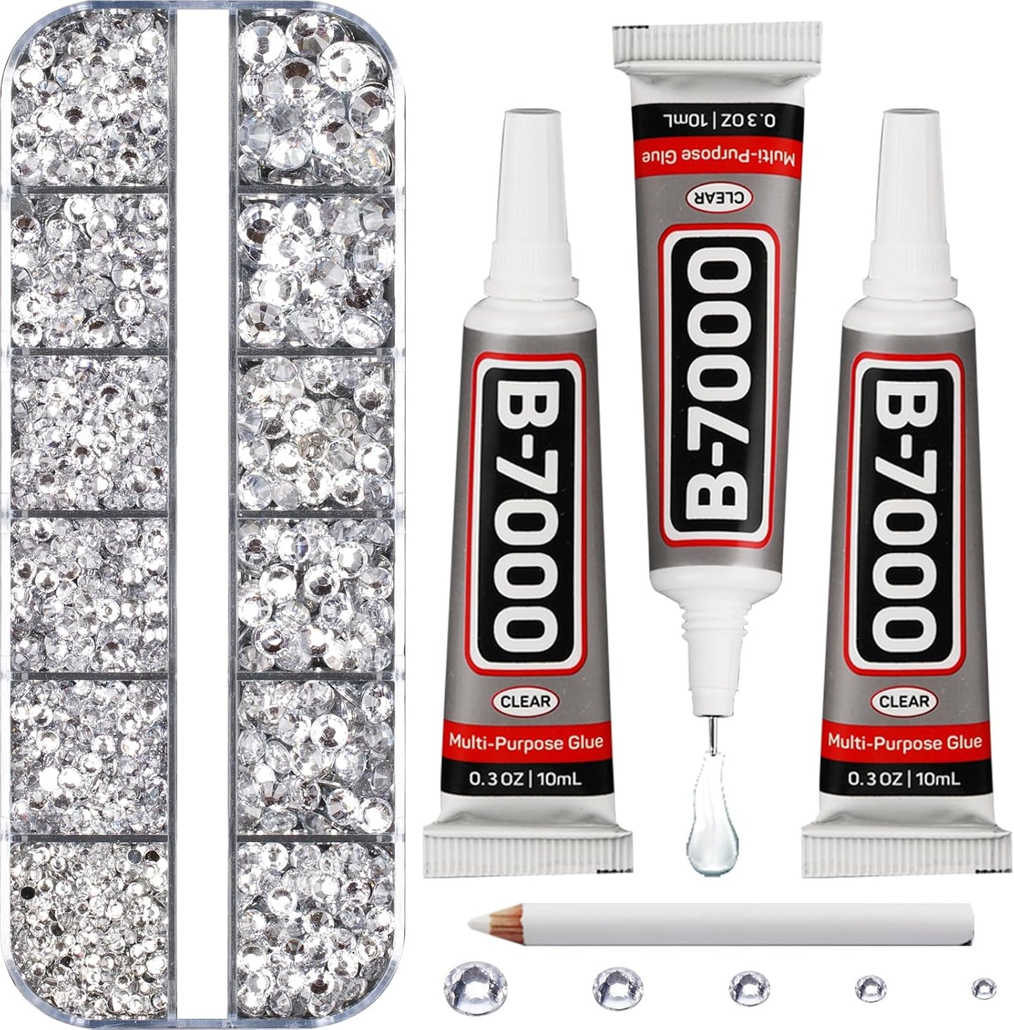 Red Rhinestones Bedazzler Kit - 6500 Pcs Flatback Crystals & B7000 Glue | 2-6mm Resin Gems for Crafts, Clothes, Shoes, Nails