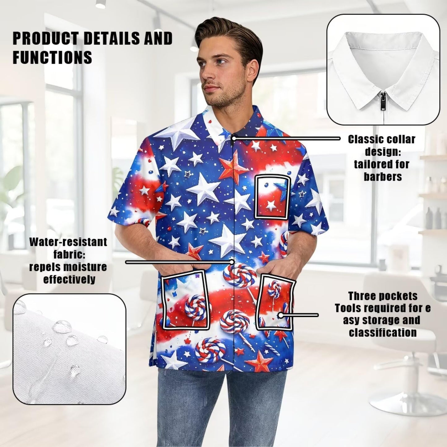 Srengjodk America Flag Print Hair Stylist Apron Dog Grooming Smock For Women Men Hair Stylist Apron Professional Pet Groomer Smock Smock For Cosmetologist,Barber Xl XL