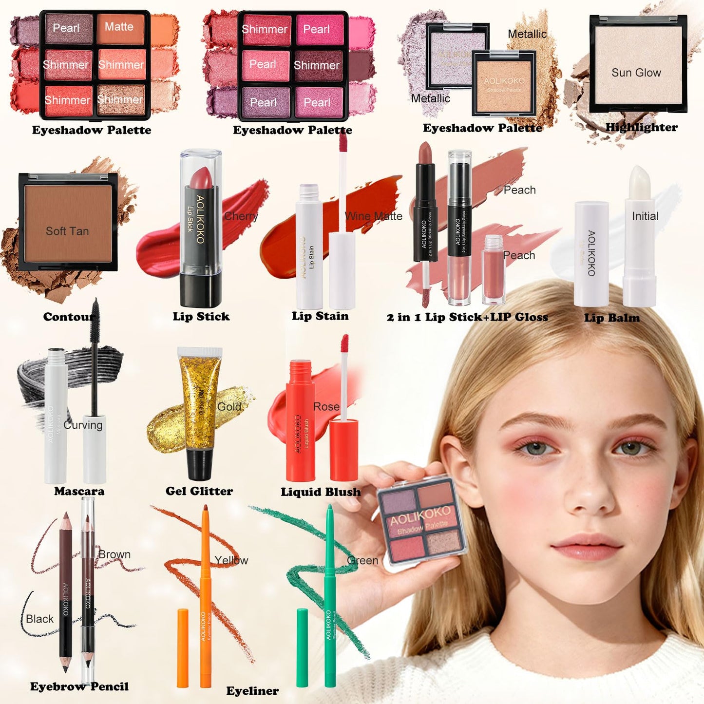 24 Pcs Makeup Kit for Women & Teen Girls, Full Makeup Sets Gift with Eyeshadow, Blush, Lipstick, Mascara, Eyeliner, Glitter, Highlighter, Accessories
