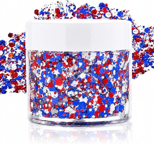 Red White Blue Face Glitter Gel - Patriotic Hair & Body Glitter for Kids & Adults | 4th of July Celebration