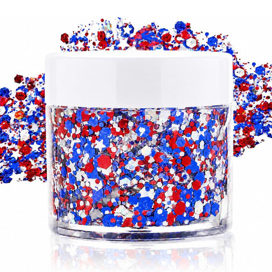 Paminify Red White Blue Face Glitter Gel,4th of July Patriotic Hair Glitter for Kids,Fourth of July Outfits for Women,Independence Day Cheer Body Glitter for Softball Football Game Day