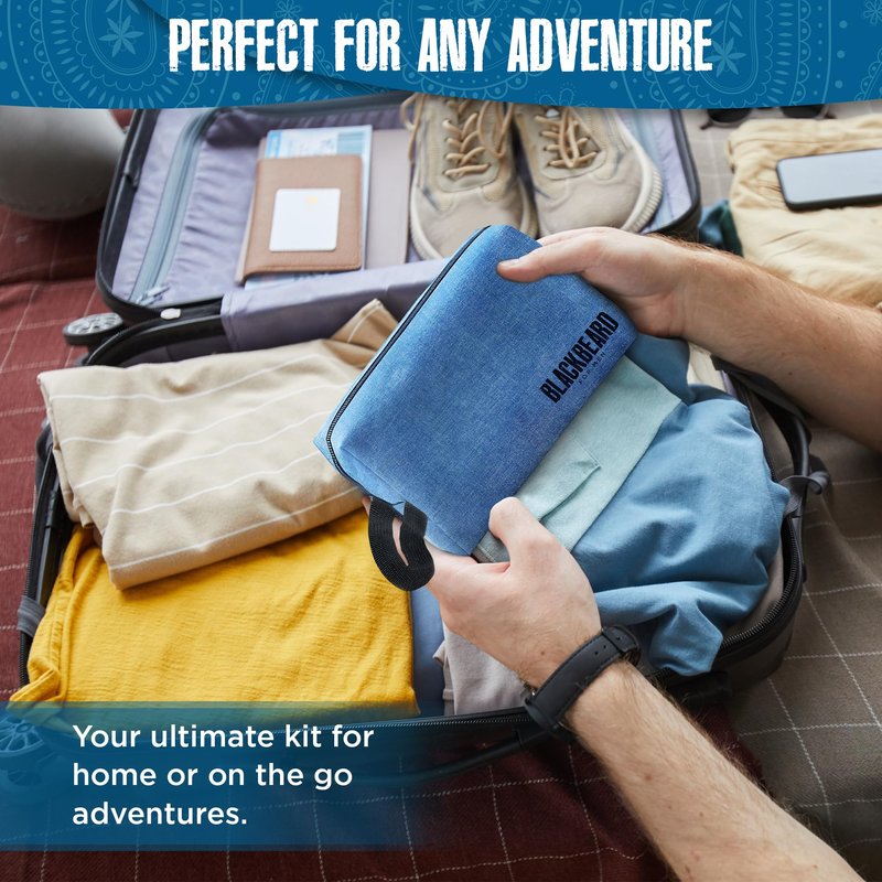 BLACKBEARD FOR MEN - Shaving Kit Bag, Travel Toiletry Kit for Men - Lightweight & Rugged, Sea Blue, Shaving Canvas Bag