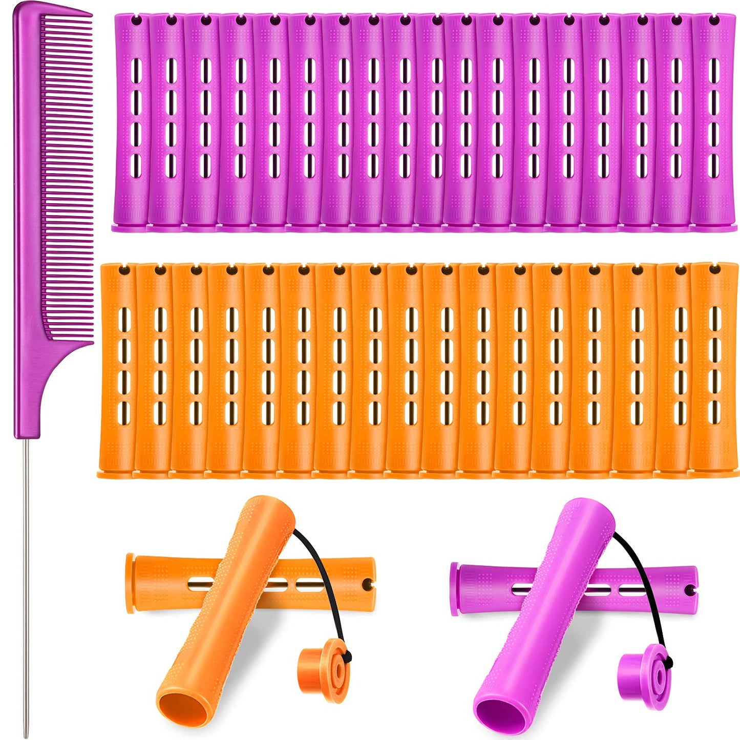 WILLBOND Cold Wave Rods - 36 Hair Perm Rollers with Steel Rat Tail Comb for Styling