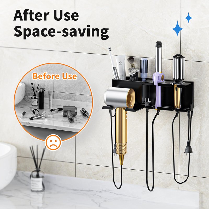 MAYZOLOP Hair Dryer Holder, Hair Tool Organizer, Blow Dryer Hanger Wall Mount for Dryer Hook, Bathroom Space-Saving Blow Dryer Organizer, Curling Irons Storage Wall Mounted