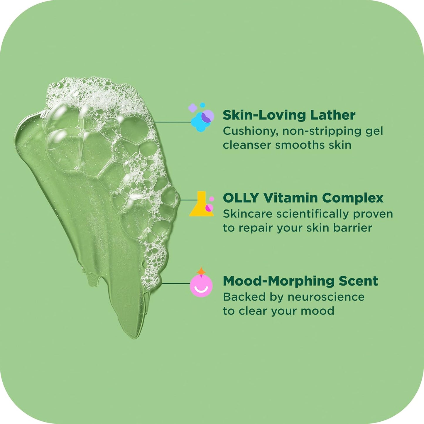 OLLY Body Wash - Clear Mood + Skin with Salicylic Acid, Niacinamide & Vitamin A | 17 Fl Oz for Smoother Skin