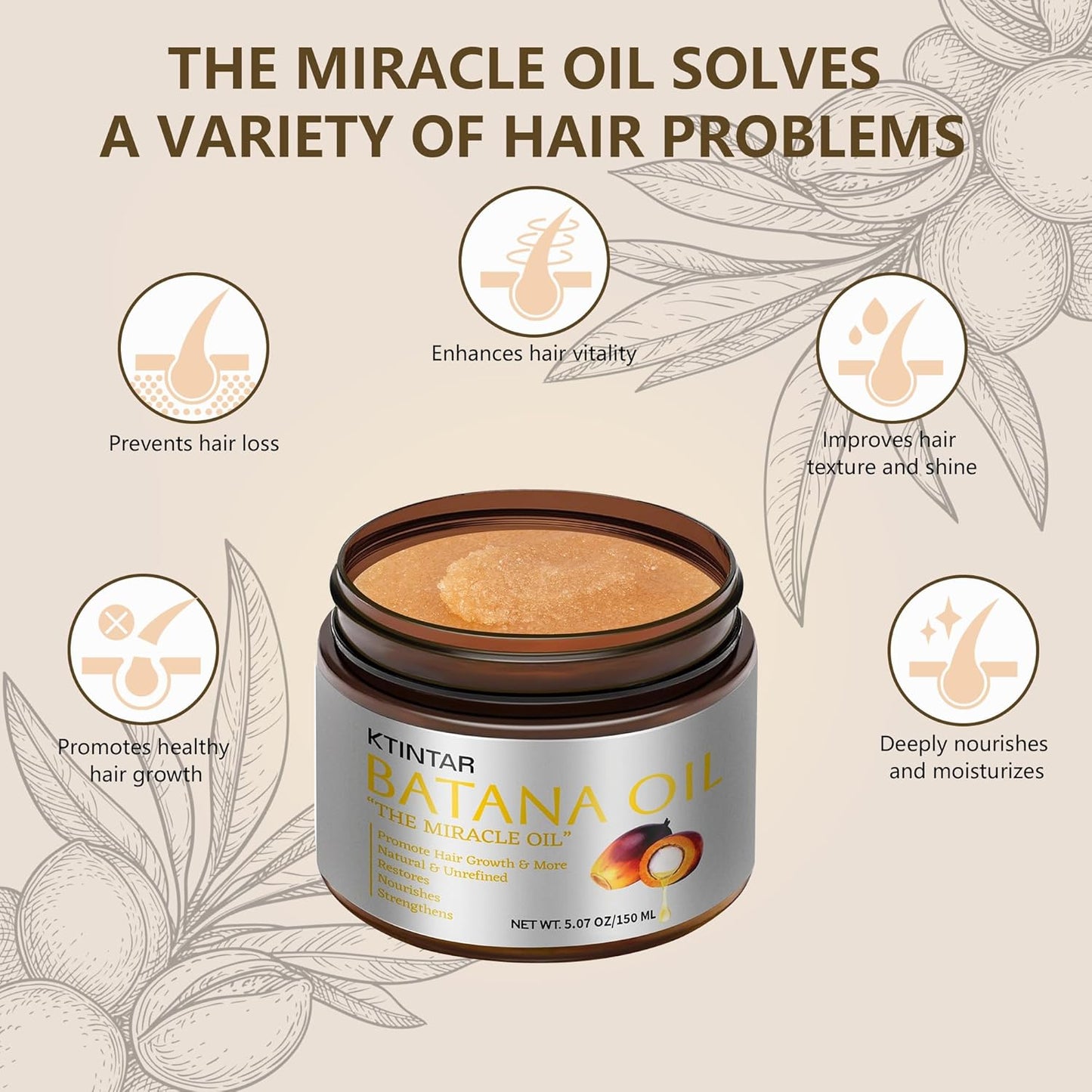 Raw Batana Oil for Hair Growth - 100% Natural & Organic, Prevents Hair Loss | 5.07 Fl Oz