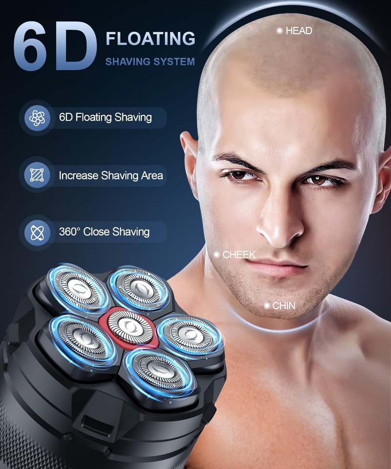 Head Shavers for Bald Men, 10000 RPM High-Speed 6D Magnetic Razor, IPX8 Waterproof Wet/Dry Shaving, Hypoallergenic Blades, LED Display & Storage Case, Encroaching Black