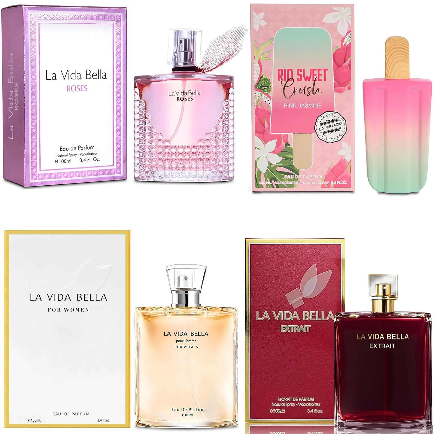 4PCS Women's Perfume Gift Set - Sweet Fruity Vanilla Scents | 3.4 Fl Oz Each