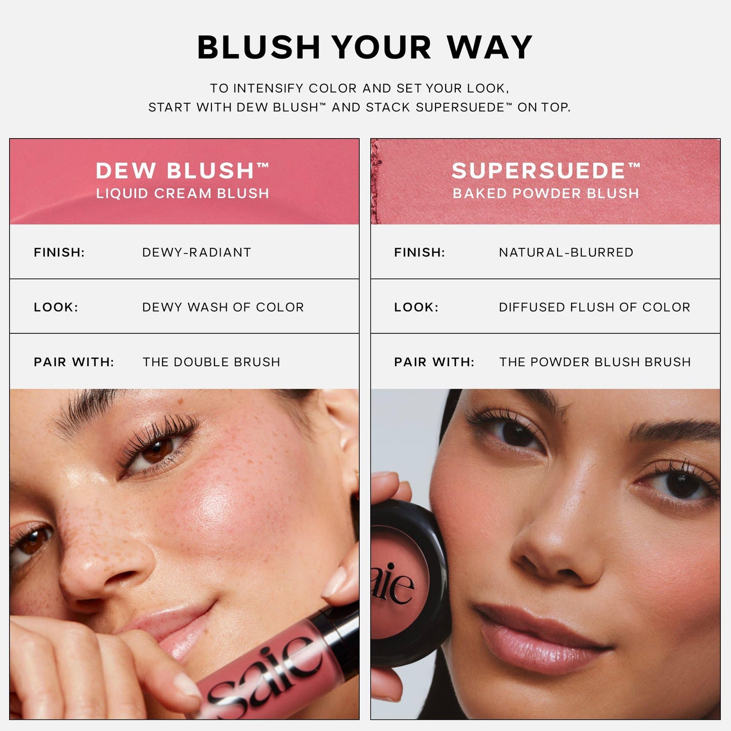 Saie SuperSuede Baked Blush - Talc-Free Powder Blush for Cheeks Infused with Hyaluronic Acid, Glycerin + Squalane - Hydrating Face Makeup for a Natural, Diffused Flush of Color - Amore (0.1 Ounce)