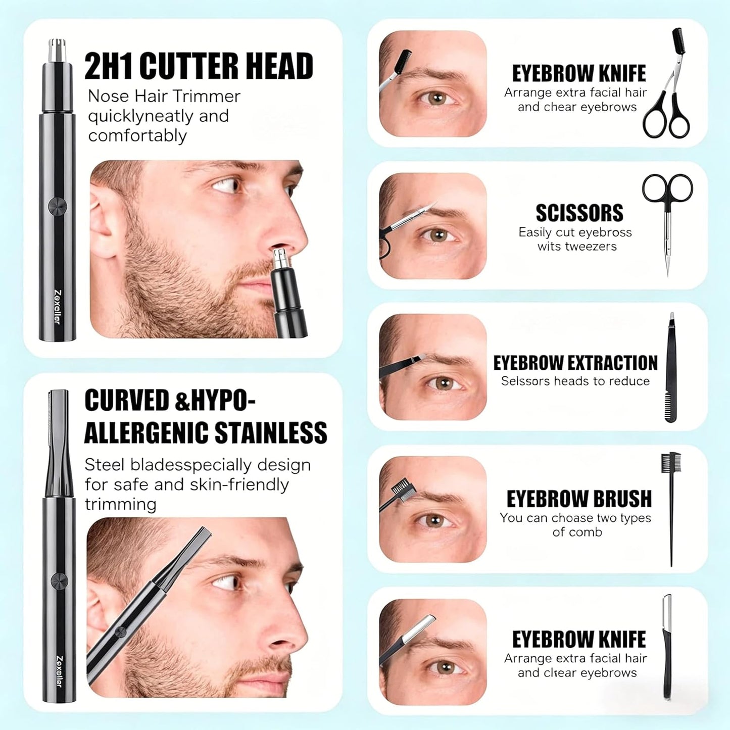 Electric Nose Hair Trimmer - 7-in-1 Painless Facial Grooming Kit | USB Rechargeable & Waterproof