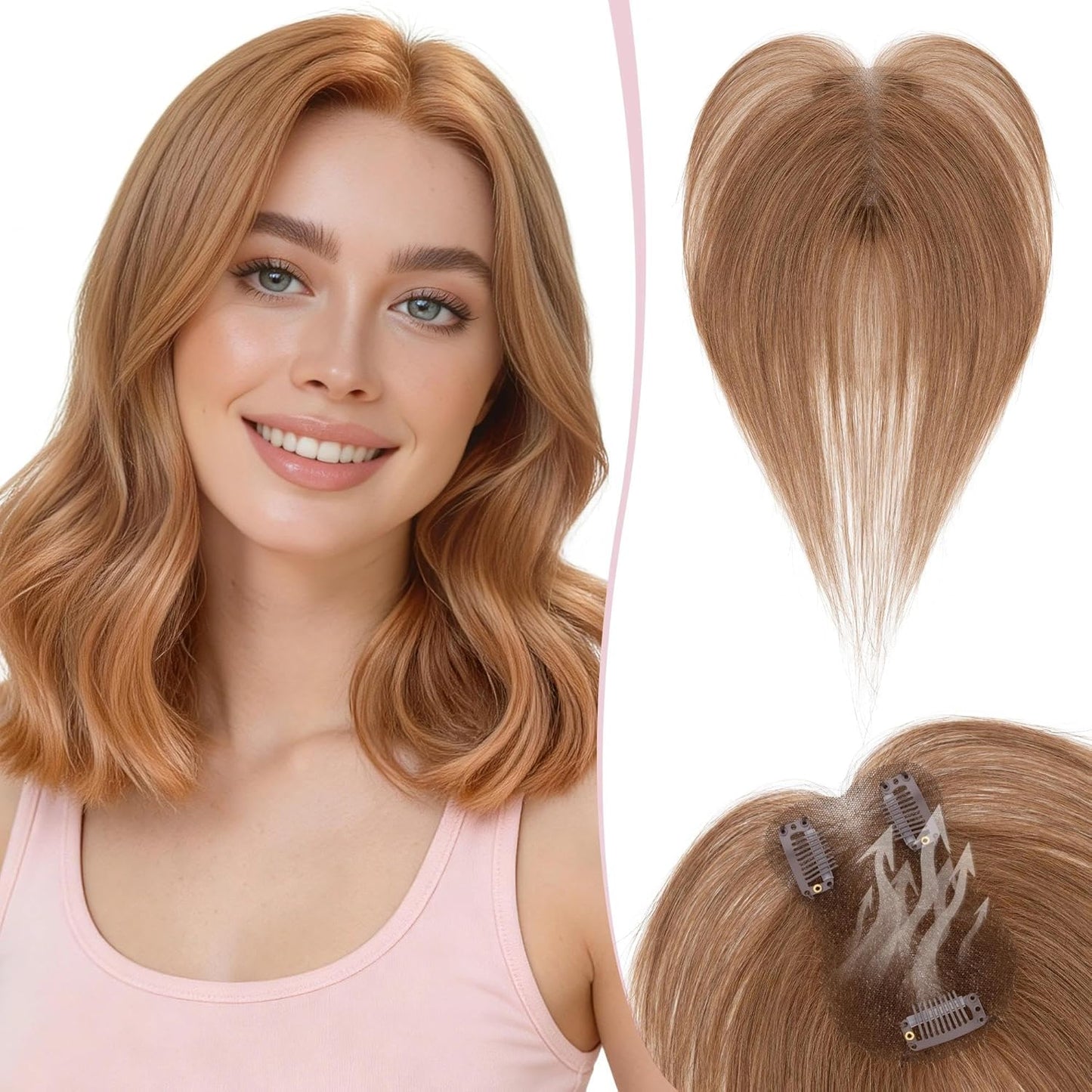 Real Human Hair Toppers for Women - Hand-Tied Clip-In Hairpieces with Side Bangs | 11-Inch Dark Brown