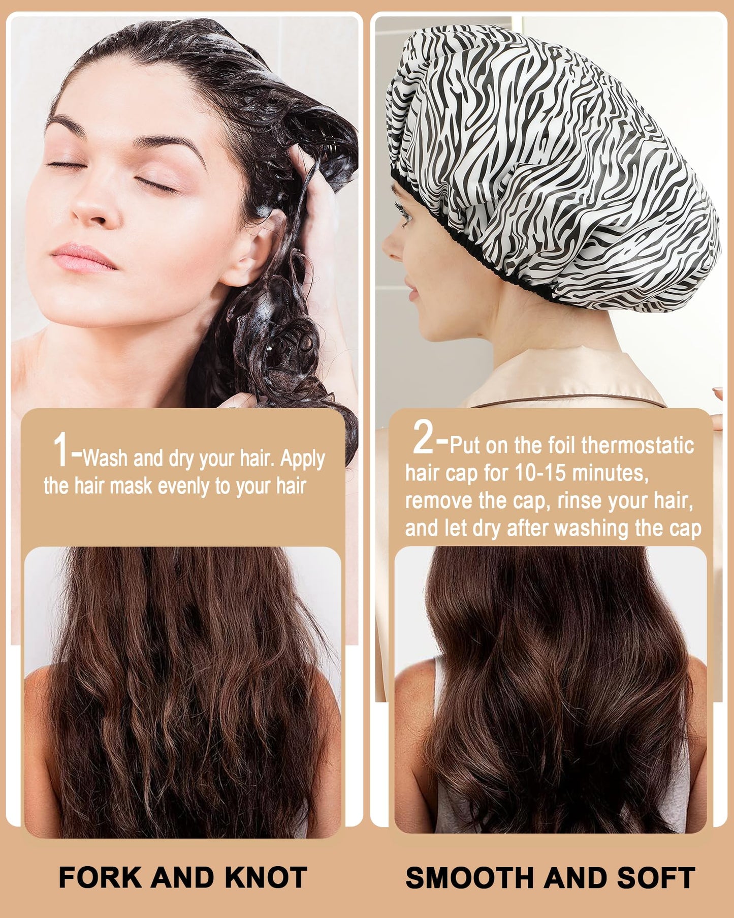 YIZIJIZI 2 Pieces Heat Cap for Deep Conditioning, Conditioning Cap Made of Aluminum Foil for Home and Salon Use, Hair Dyeing（Black white stripes）