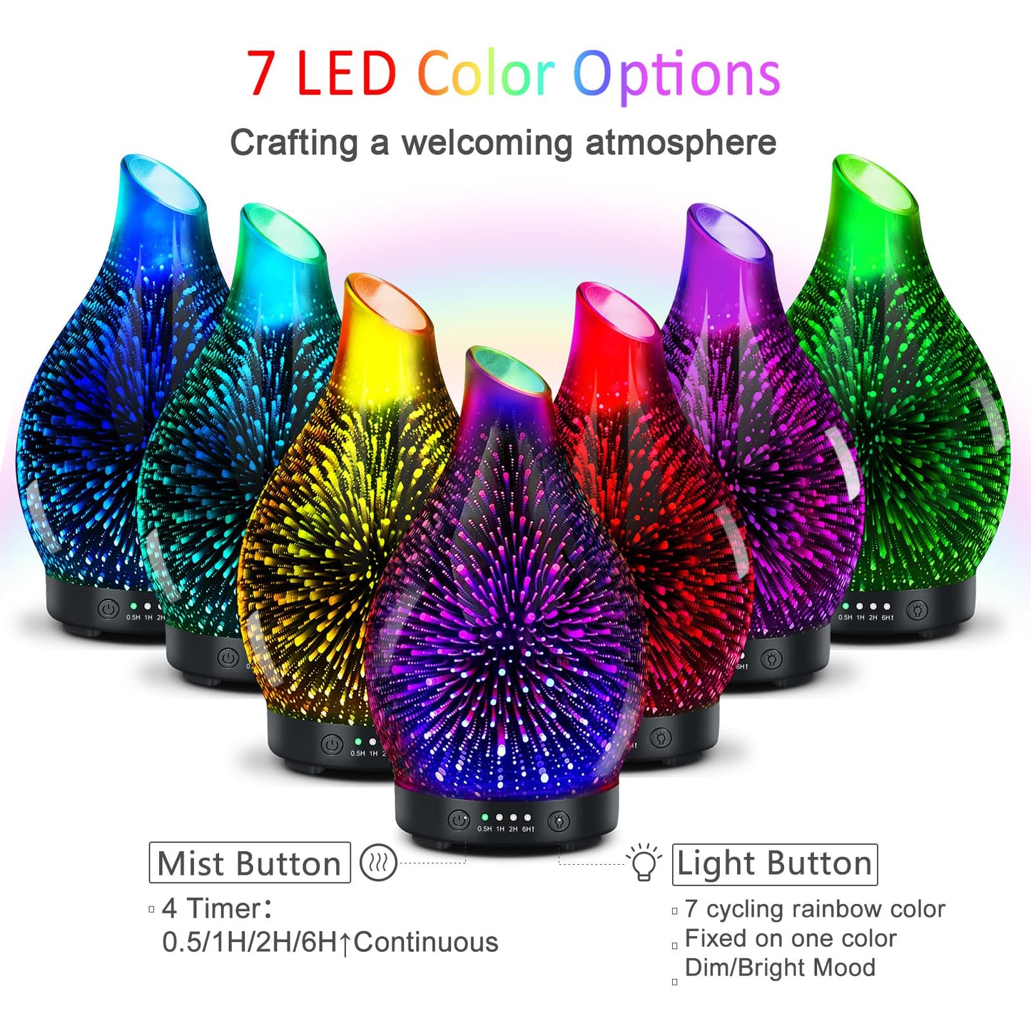 Essential Oil Diffuser 120ML Glass Ultrasonic Aromatherapy Oil Diffuser-Aroma Humidifier Glass Diffuser,7 Color Changing Light Auto-Off-Ultra-Quiet for Sleeping Yoga Home Office and Spa