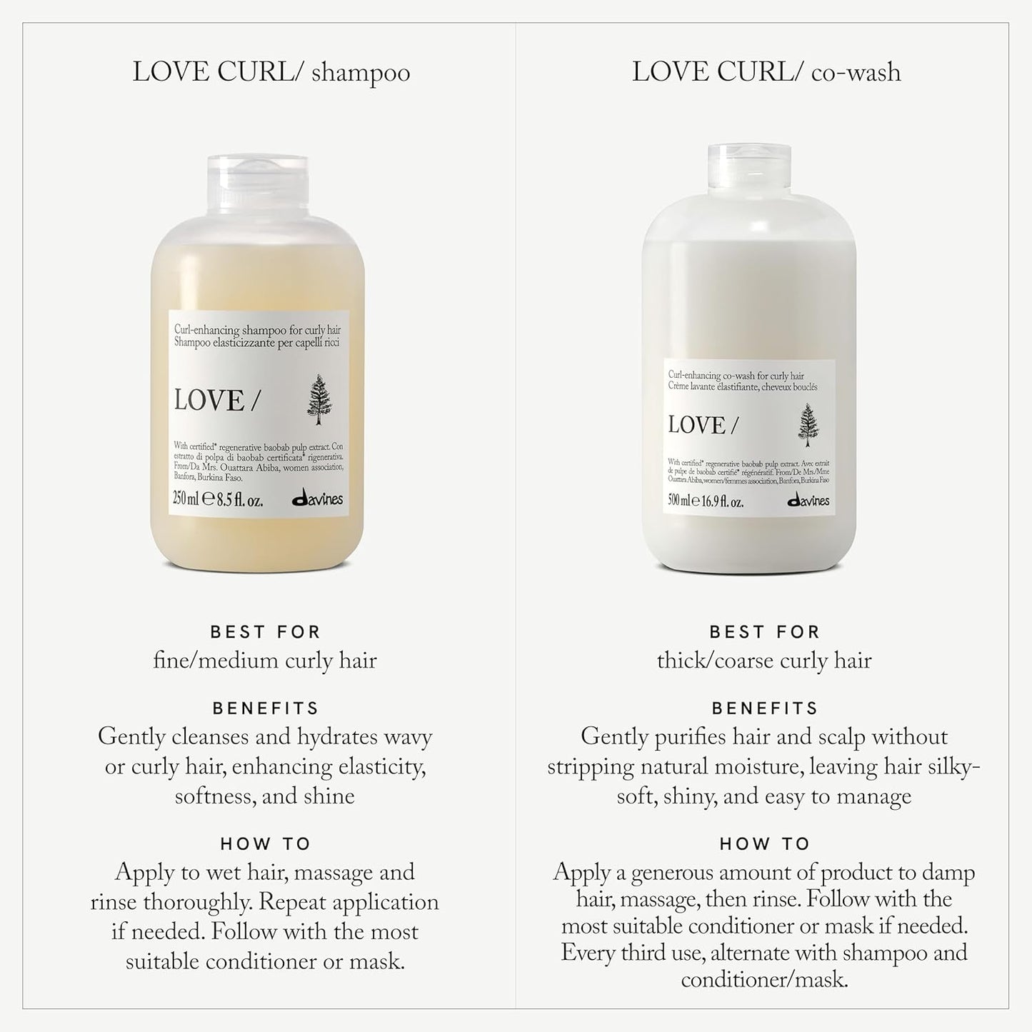 Davines LOVE Curl Shampoo - Creamy Taming Cleanser for Wavy & Curly Hair | Hydrating Baobab Pulp Formula