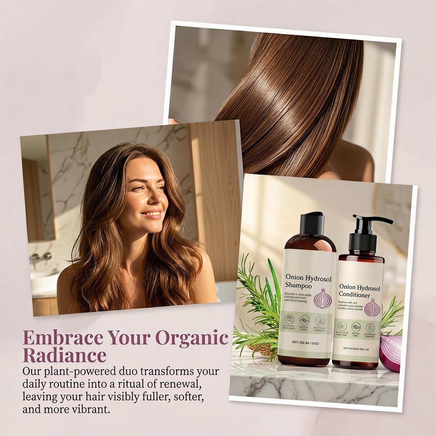 Onion Hydrosol Shampoo and Conditioner Set for Hair Growth, With Rosemary & Biotin, Strengthens Weak Hair, Adds Volume & Shine, Safe for All Hair Types, Men & Women (2 Pack)