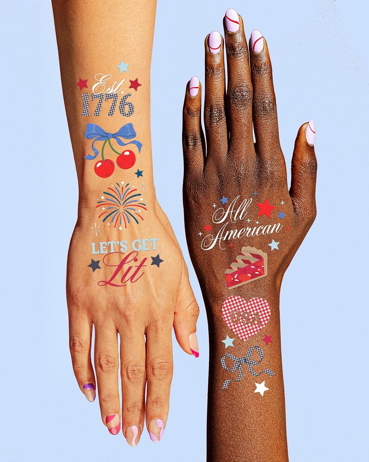 250 Patriotic Temporary Tattoos - 4th of July USA Red White Blue Stars & Fireworks | Kids Party Decor