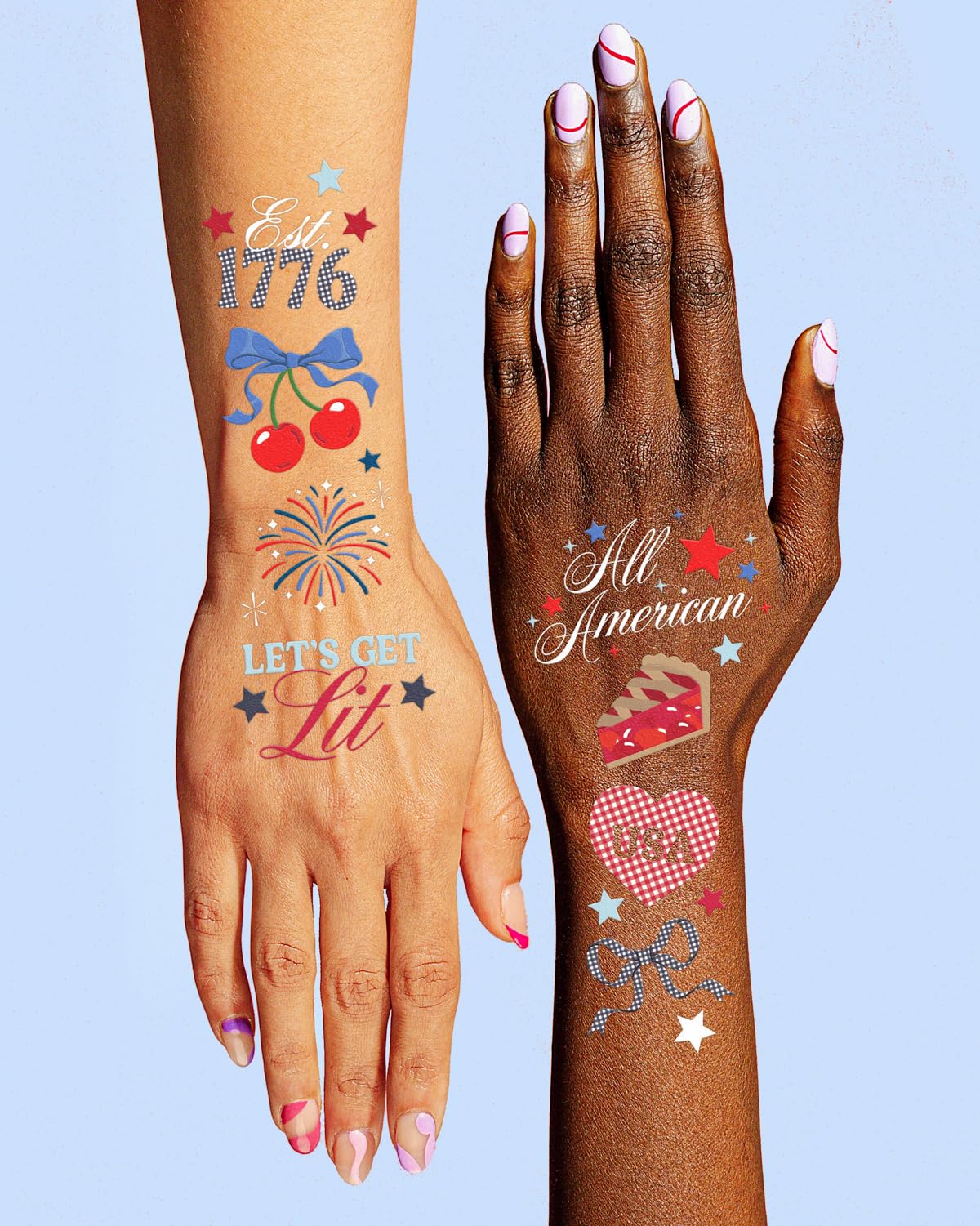 xo, Fetti America 250 Tattoos, 4th of July -60 Temporary Tattoos | USA, Red White Blue, Stars, Fireworks, Patriotic Party Decor, Kids Party, All American