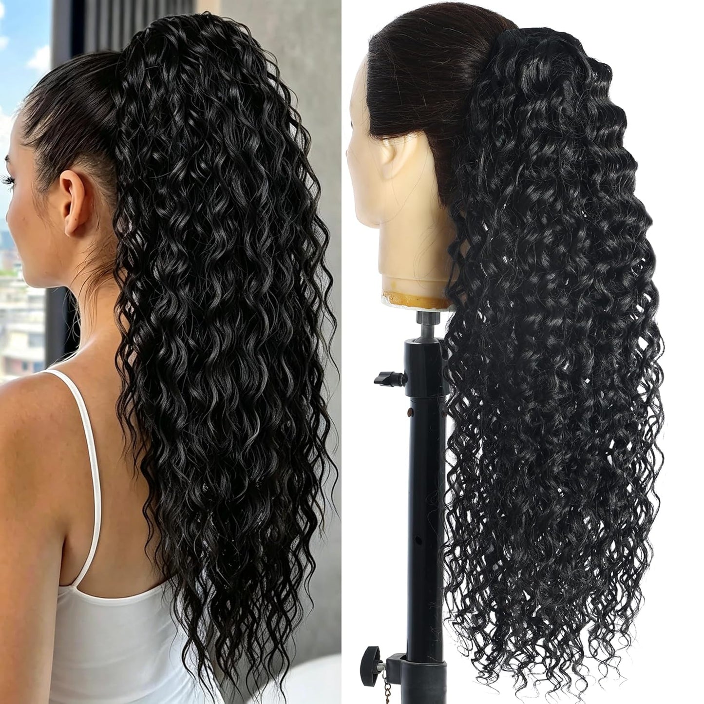 Afro Puff Drawstring Ponytail - Kinky Curly Hair Extension for Black Women | Natural Black, Short 1B Color