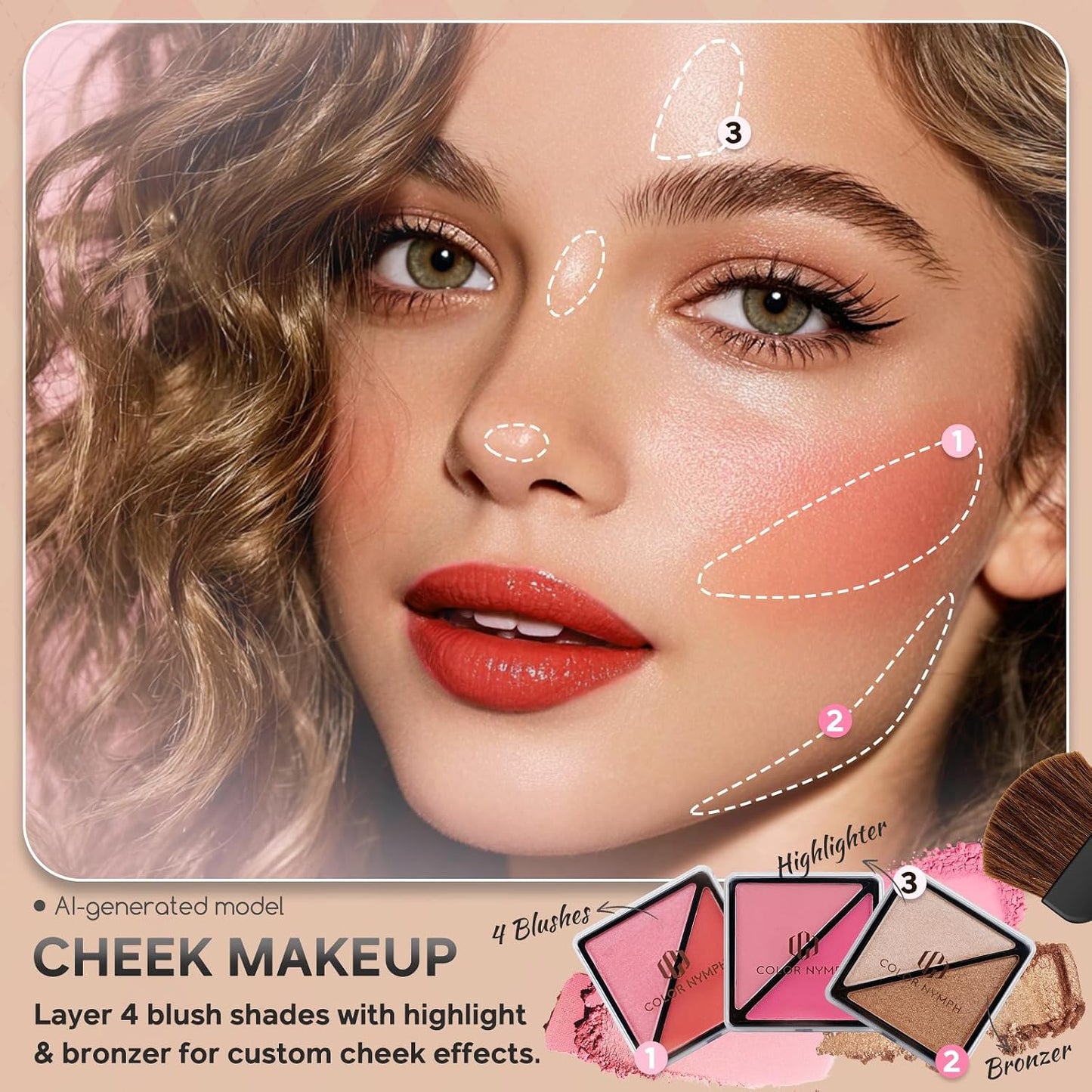 Beginner Makeup Kit for Teens - Full Makeup Set with Eyeshadow Palette, Blush, Bronzer, Lipstick & Train Case | Gold