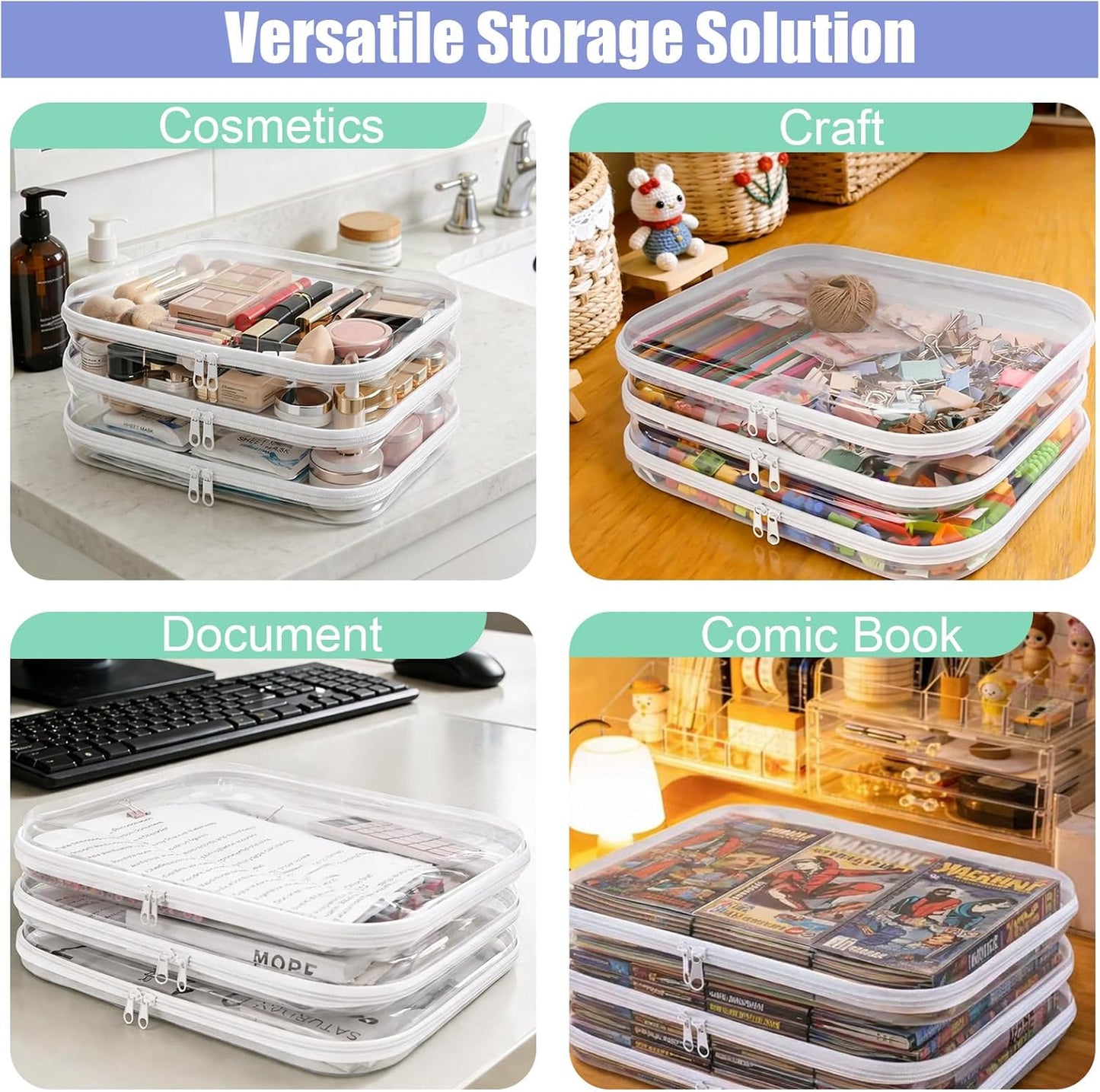 Extra Large Clear Board Game Storage Case - 3 Pack Hard Shell Organizer for Cards, Puzzles & Documents | 13.8 x 11.8 in