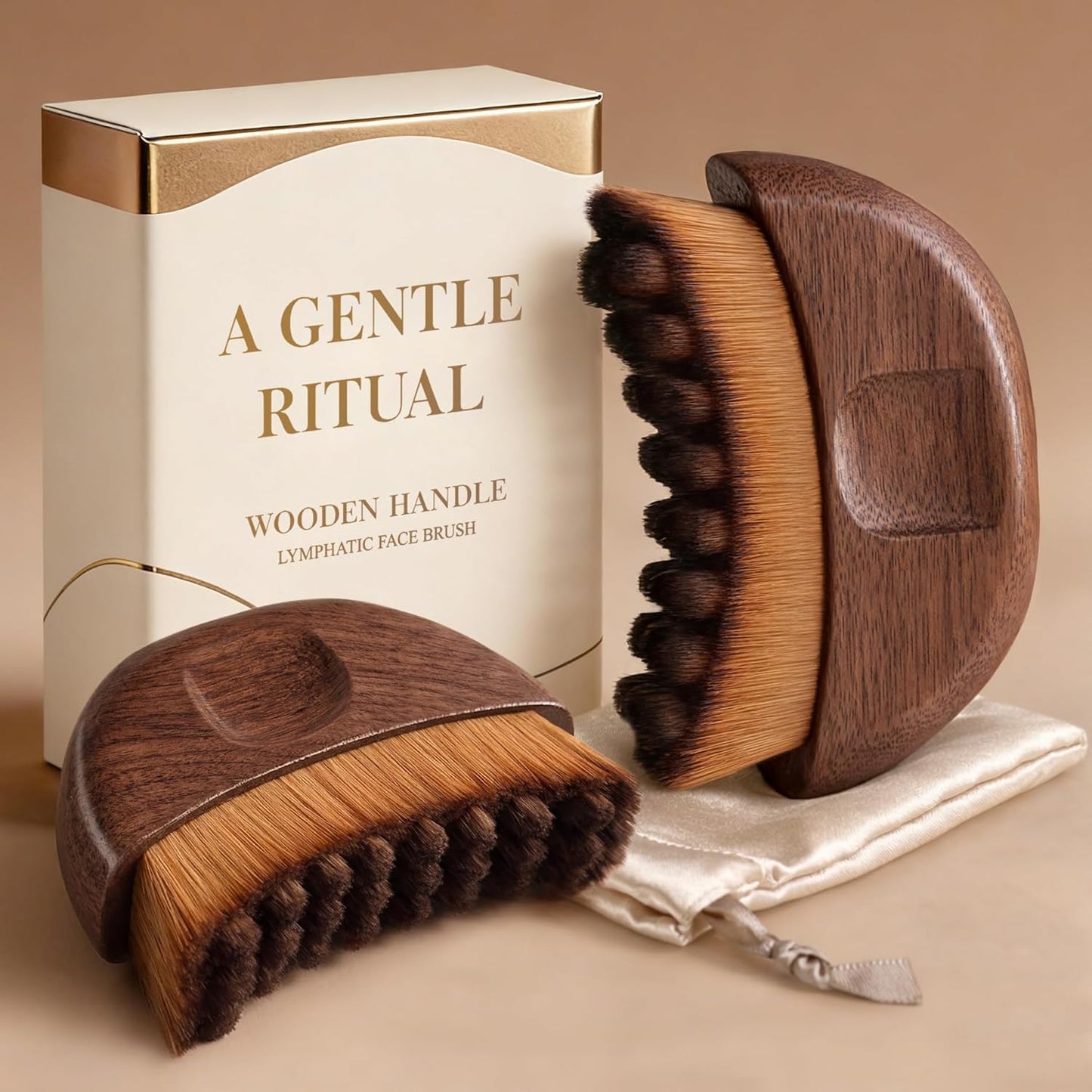Lymphatic Contour Face Brush Set - Wooden Handle Sculpting Gua Sha & Dry Brushing Tool | Depuff & Lift for Face, Neck, Chin