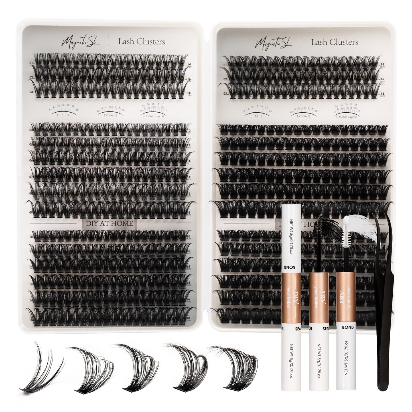 Lash Clusters 564pcs Eyelashes Clusters Extensions Kit DIY Cluster Eyelash Extensions Lash Clusters Kit With Lash Bond and Seal Lash Tweezers 40D+50D+60D+80D+100D+150D