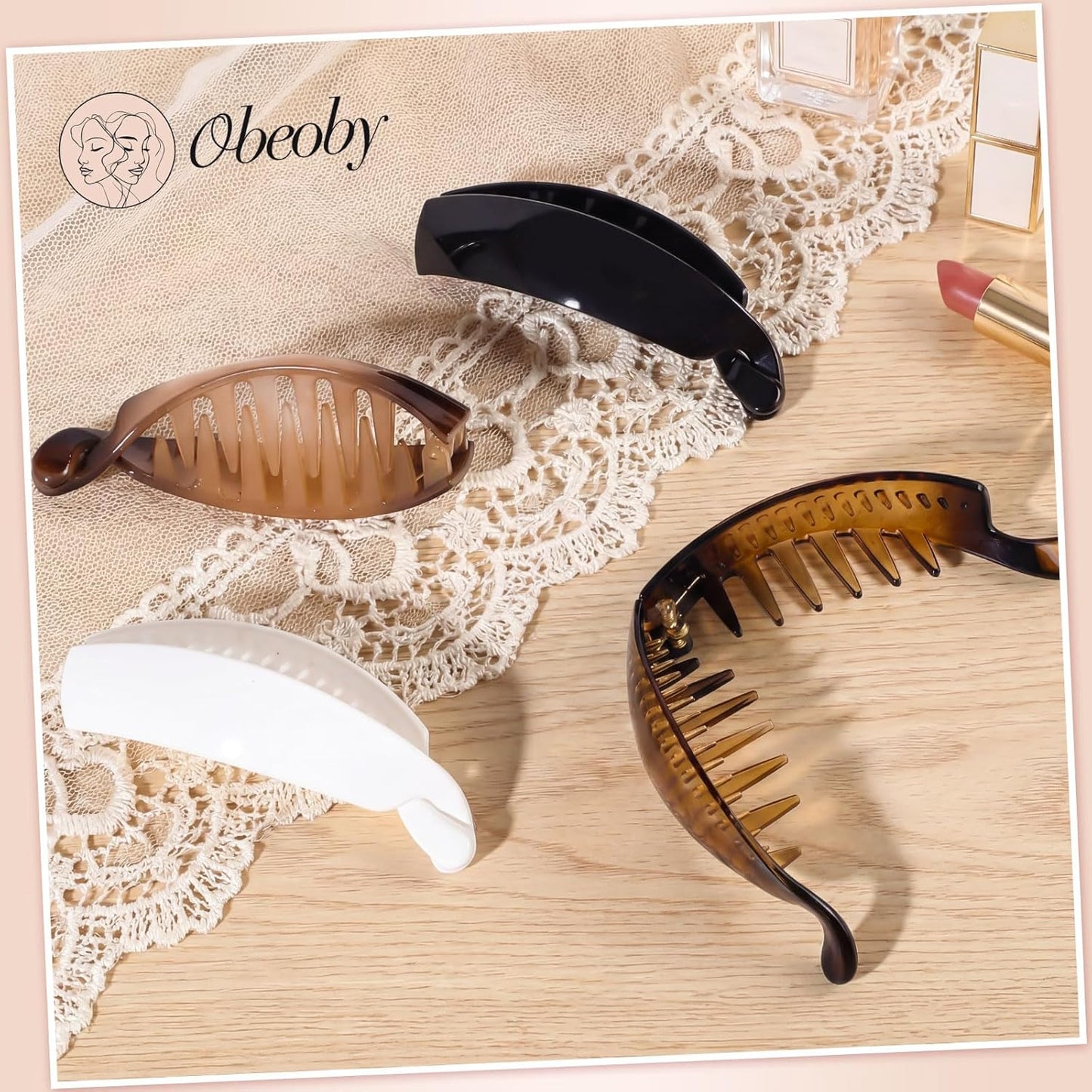 4 Pack Banana Hair Clips for Women - 4 Inch Durable Claw Clips | Retro 80s Style, Perfect for Thick Ponytails (Black, White, Brown)