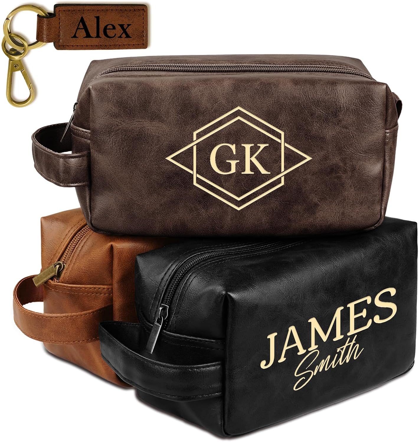 Personalized Toiletry Bag for Men - Custom Leather Travel Shaving Kit | Unique Gift for Him, Husband, Dad