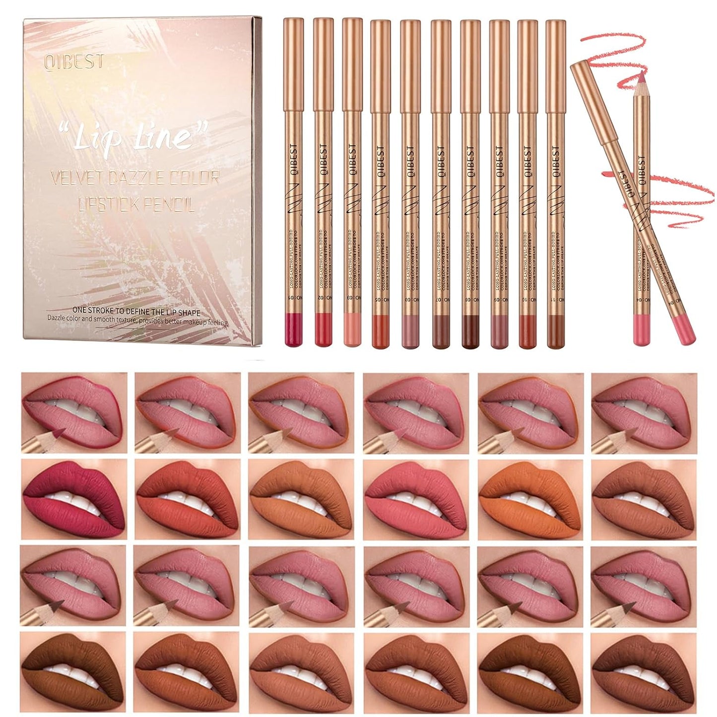 Matte Lip Liner Set - 12PCS Waterproof, High Pigmented Creamy Pencils | Long Lasting, Non-Fading for Women