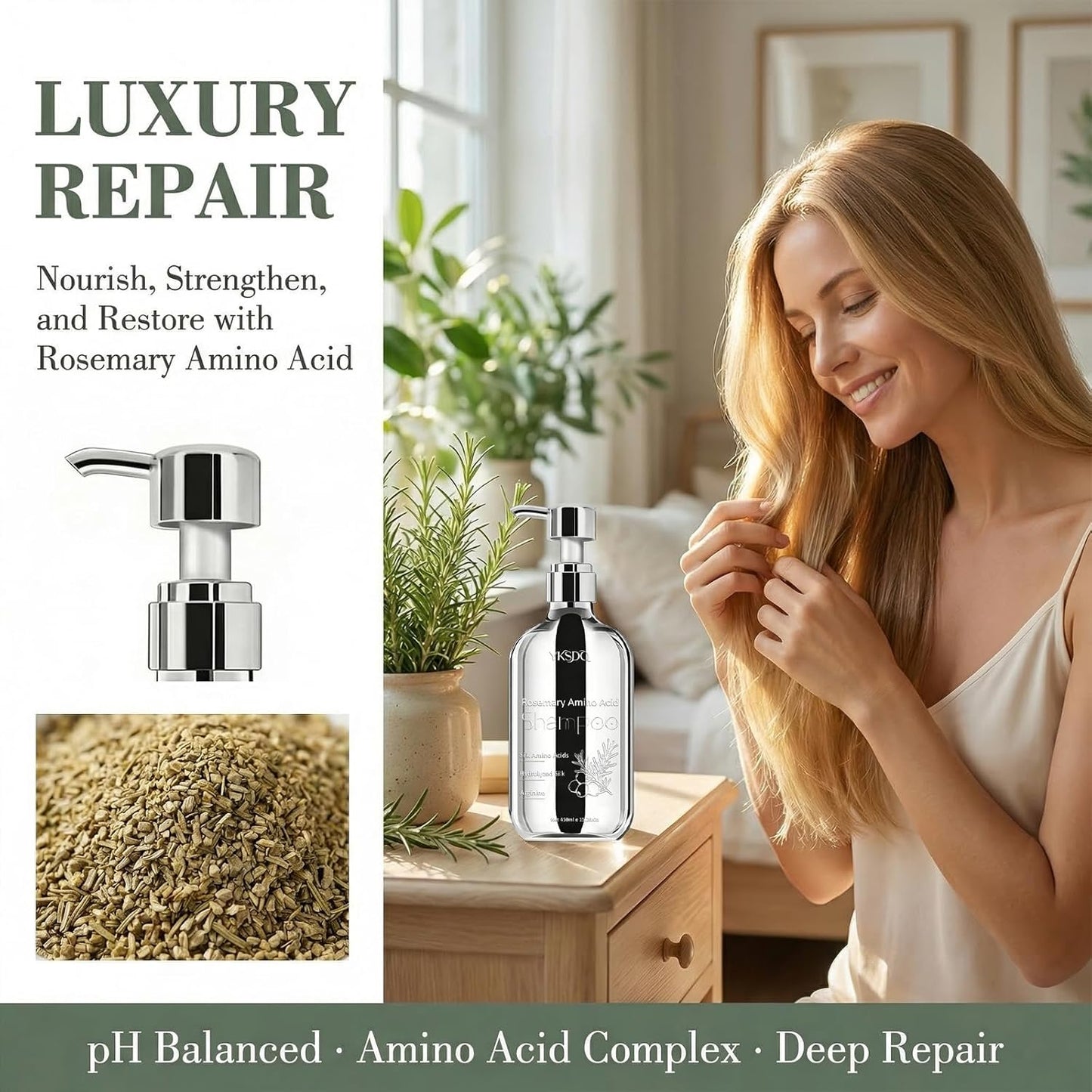 Rosemary Shampoo - Unisex Sulfate-Free Formula with Hydrolyzed Collagen & Amino Acids | Nourishing Hair Care for Fuller-Looking Hair