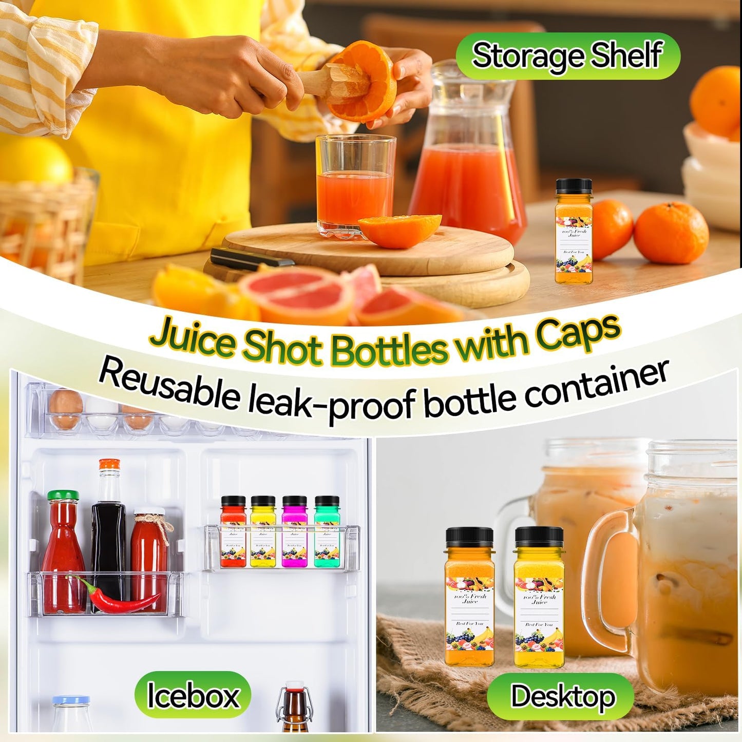 6pcs 2oz Shot Bottles with Caps, Empty Juice Bottles for Juicing, Reusable Containers with Labels, Funnel and Brush for Milk Ginger Shots Drinking,Other Beverage