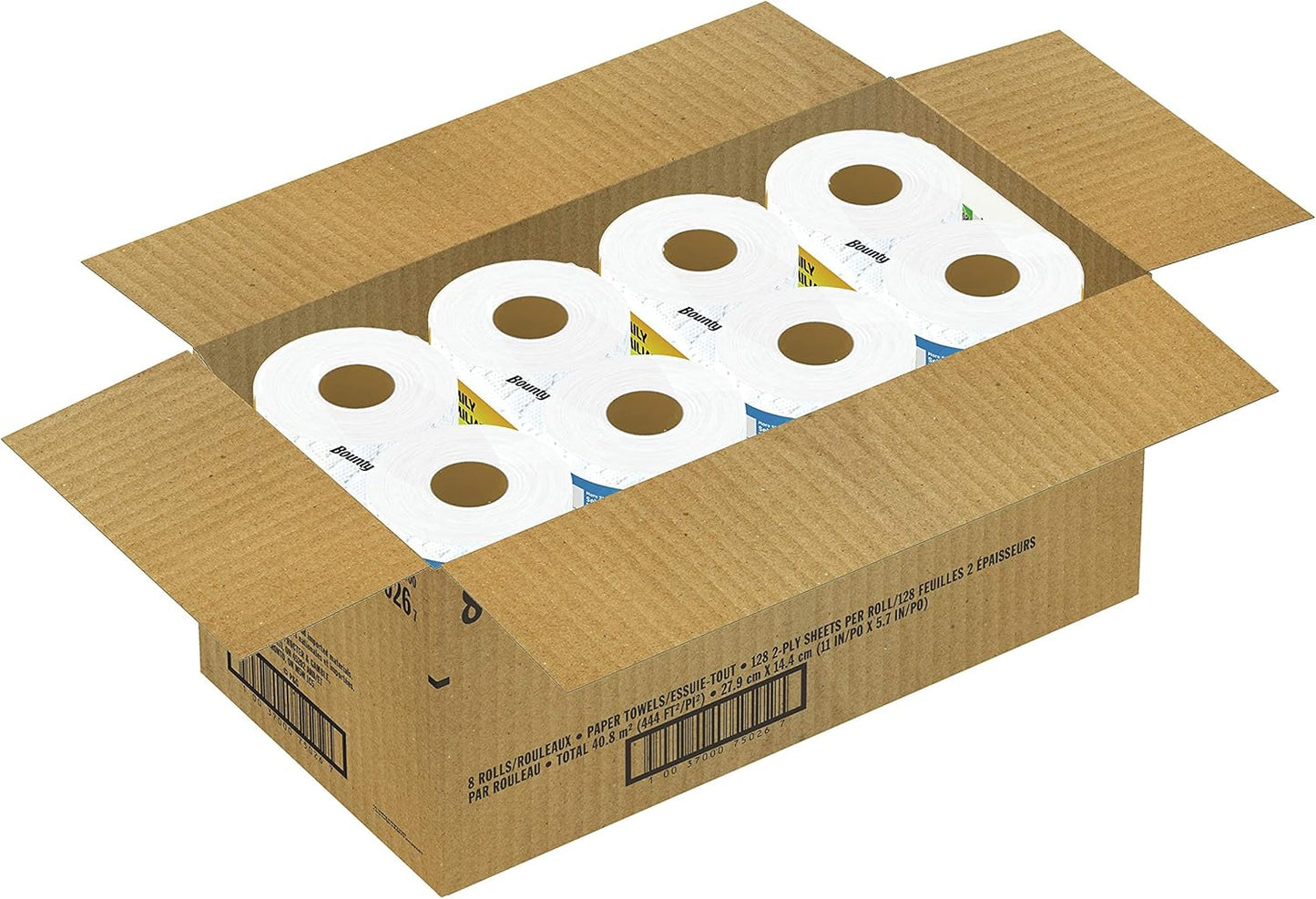 Bounty Quick Size Paper Towels - Super Absorbent White Rolls | 8 Family Rolls