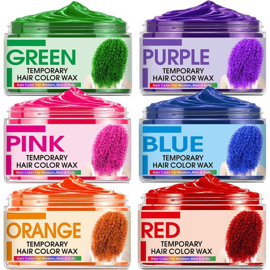 Temporary Hair Color Wax - 6 Vibrant Colors for DIY Hair Styling | Ideal for Kids & Teens