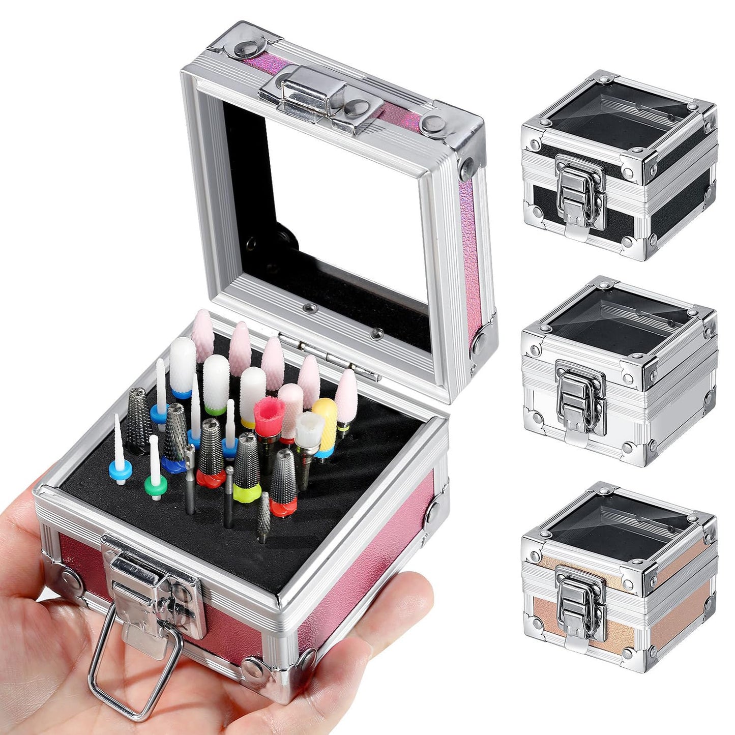 KACHIMOO Nail Drill Bit Holder,25 Holes Nail Art Polishing Grinding Drill Bit Holder Organizer Container Professional Nail Art Tool,Pink