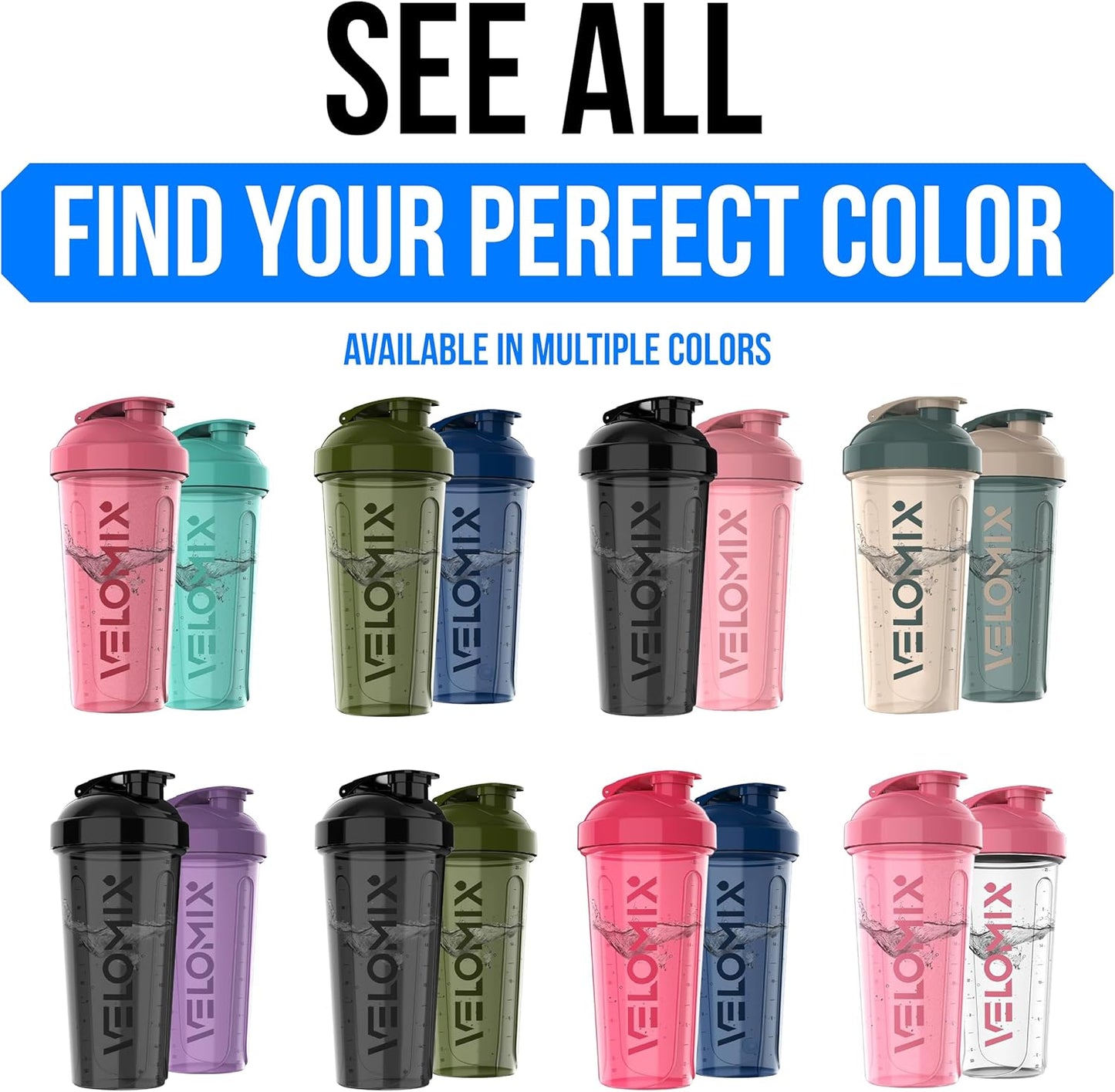 Protein Shaker Bottles - 28 oz Leak Proof Shaker Cups with 2 Wire Whisks | 2-Pack (Black/Transparent)