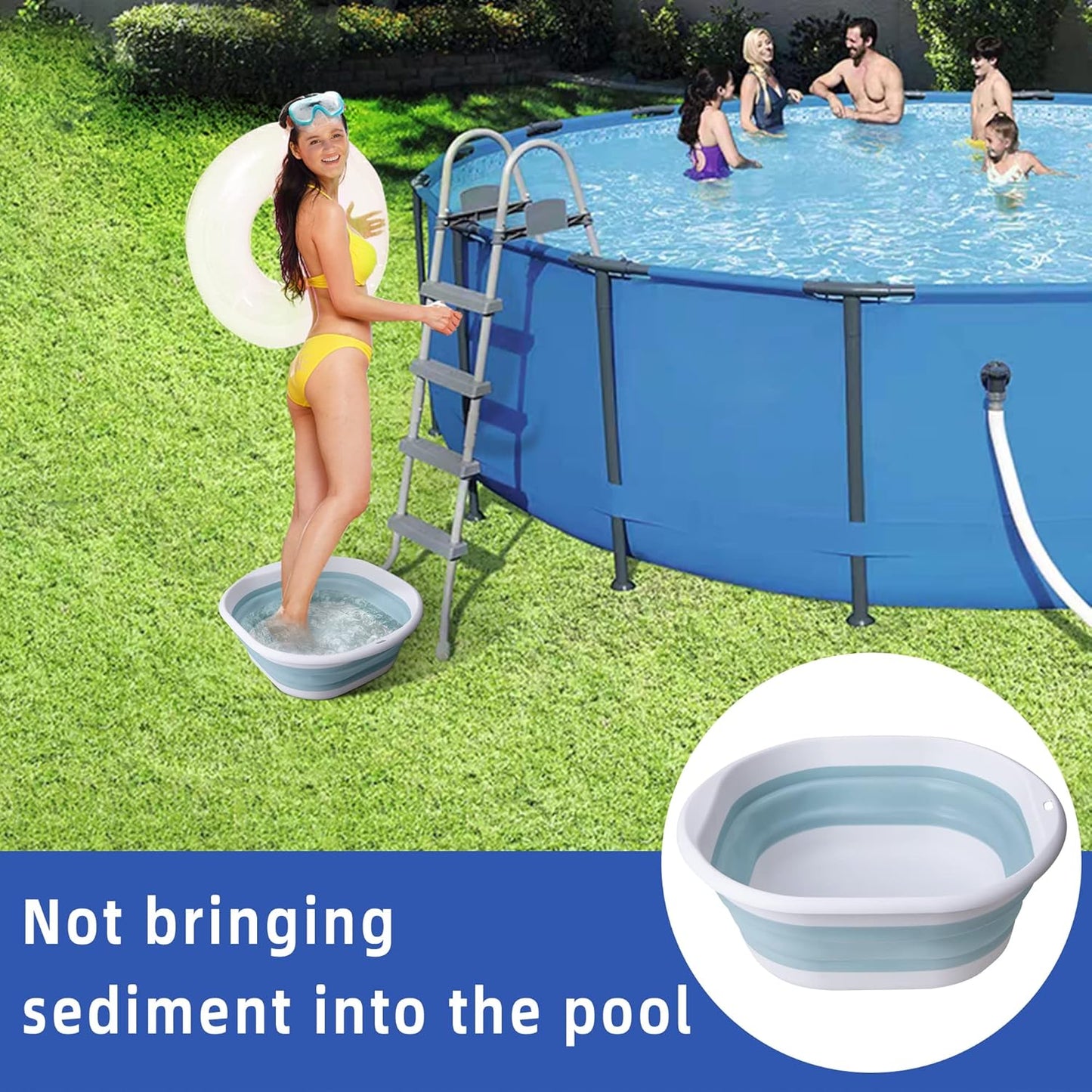 Portable Pool Foot Bath - Collapsible Foot Wash Basin for Above Ground Pools | Compact & Easy to Store