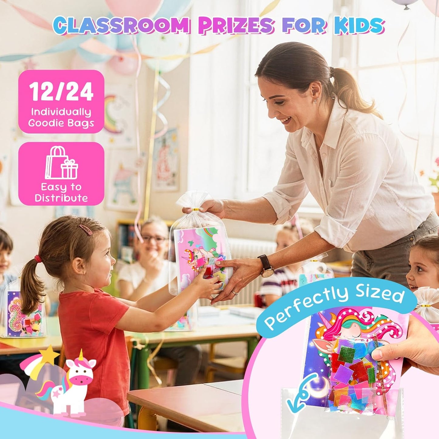 JoyCat Unicorn Party Favors - 24 Pack DIY Poke Art Craft Kits for Kids Ages 4-9 | Birthday Goodie Bags & Classroom Prizes