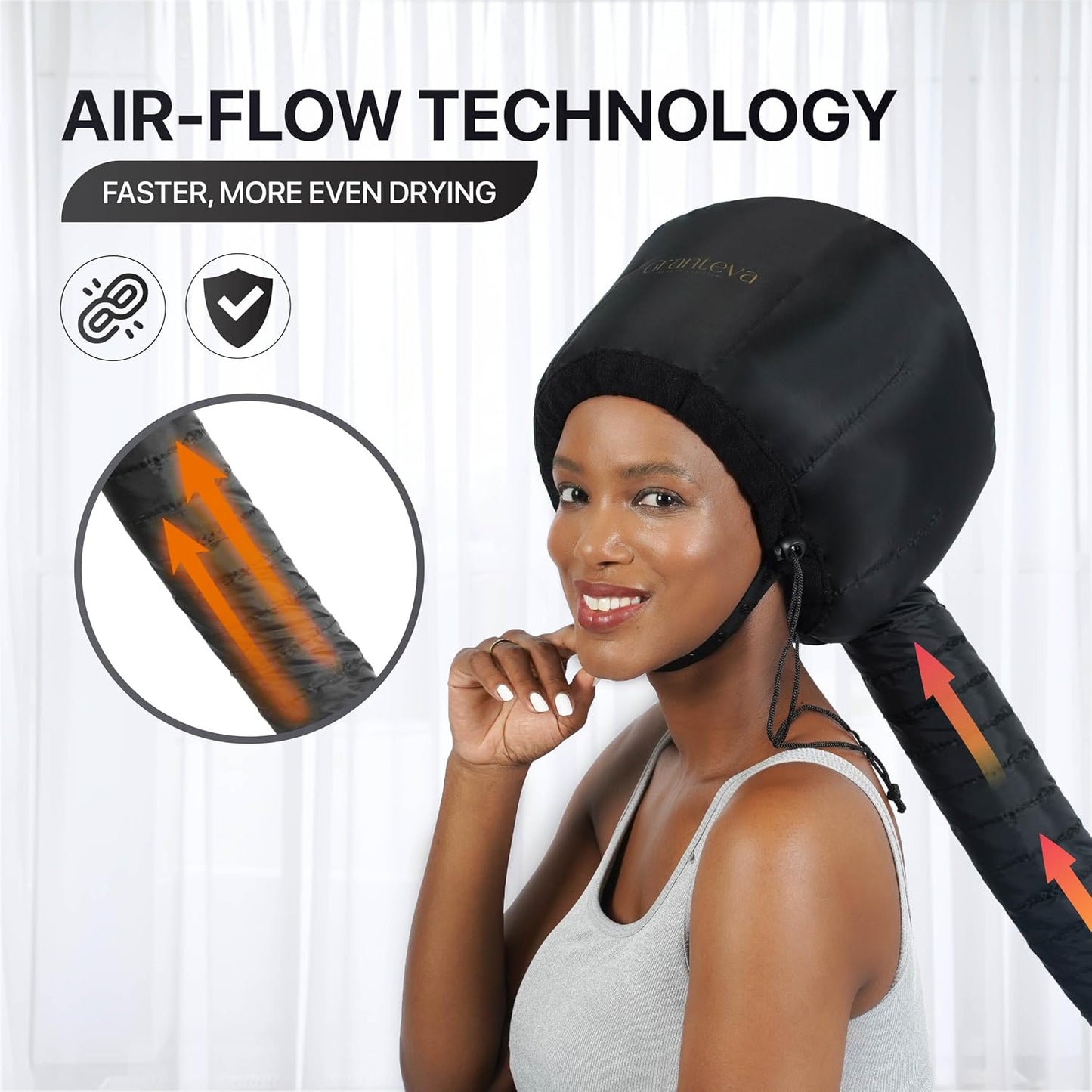 Hooded Hair Dryer Attachment - Integrated Headband Reduces Heat | Portable Diffuser Cap for Curly Hair, Large Size