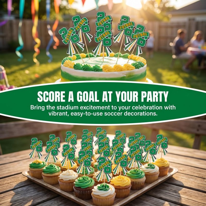 Housoutil 2026 Soccer Cupcake Topper, 60PCS Football Cupcake Picks for 2026 USA Canada Mexico Football Matches Game, Sports Party Decorations Set for Birthday Party Sports Game Food Appetizer