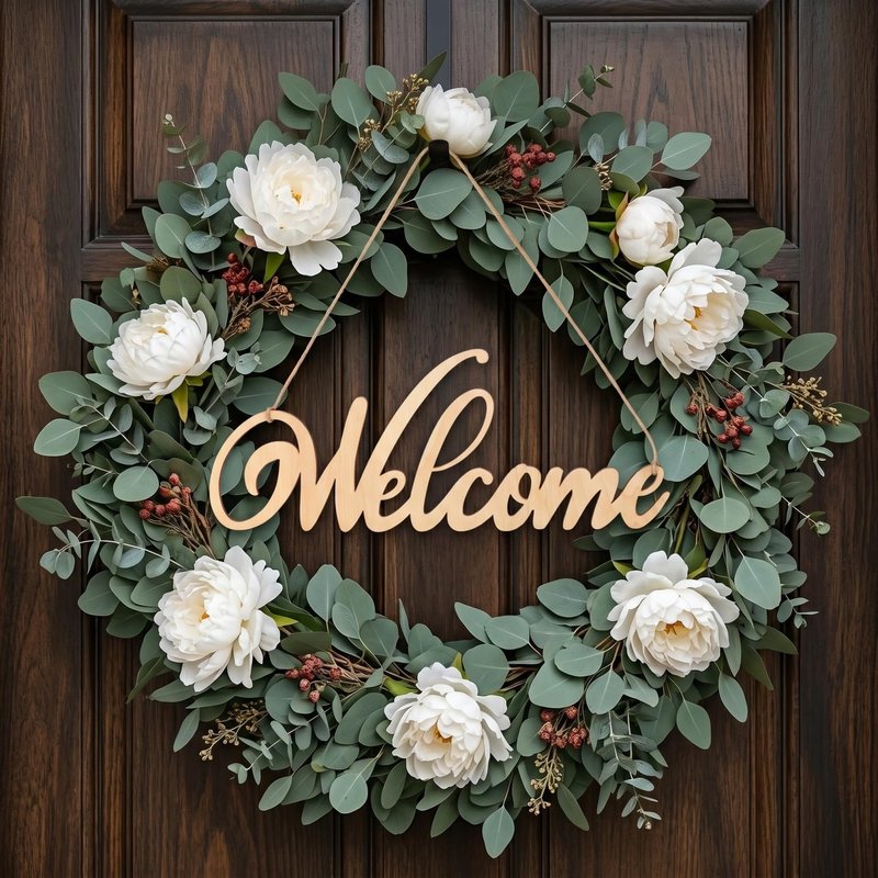 Didiseaon 4Pcs Unfinished Wood Cutout Welcome Sign Blank Wooden Word Letter Wreath Craft Supply Front Door Wall Art Hanging Plaque Home Room Decor DIY Paint Project Board Studio Artist Child 11 Inch