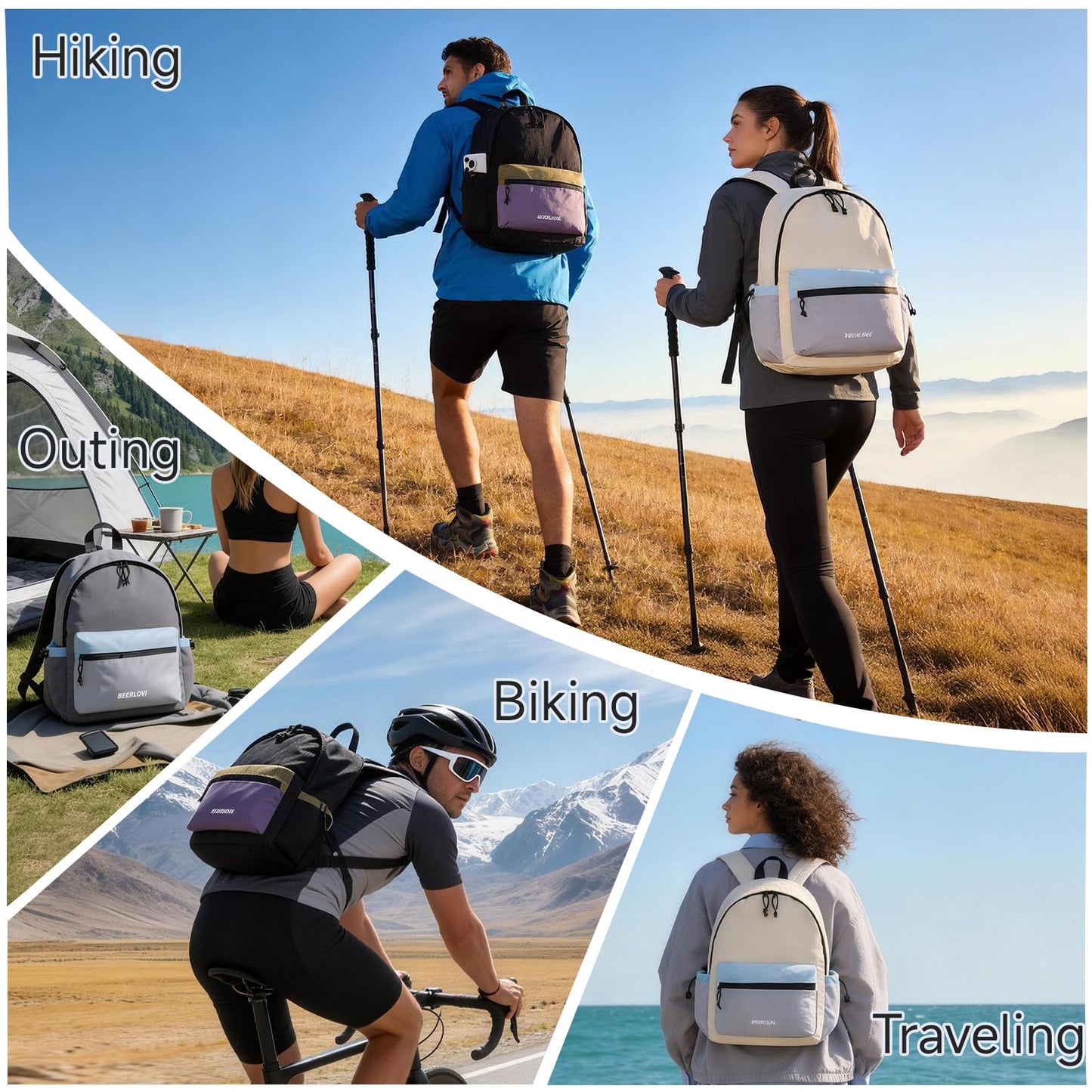 SODEER Hiking Backpack for Women Men 16L,Packable Waterproof Backpack,Foldable Daypack with Strap Pocket for Picnic Beach,Black