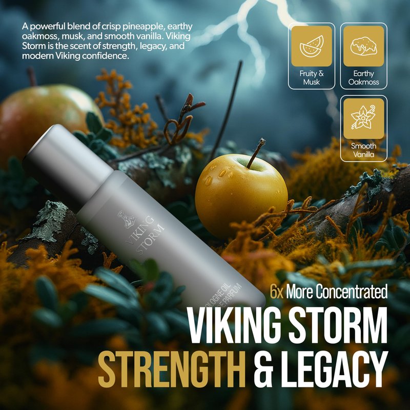 Concentrated Cologne for Men by Beard Struggle - 6x More Longer Than Traditional Colognes - Silver Collection - Viking Storm - Mens Cologne, 15 mL / 0.5 US. fl. oz. Glass Roller Bottle