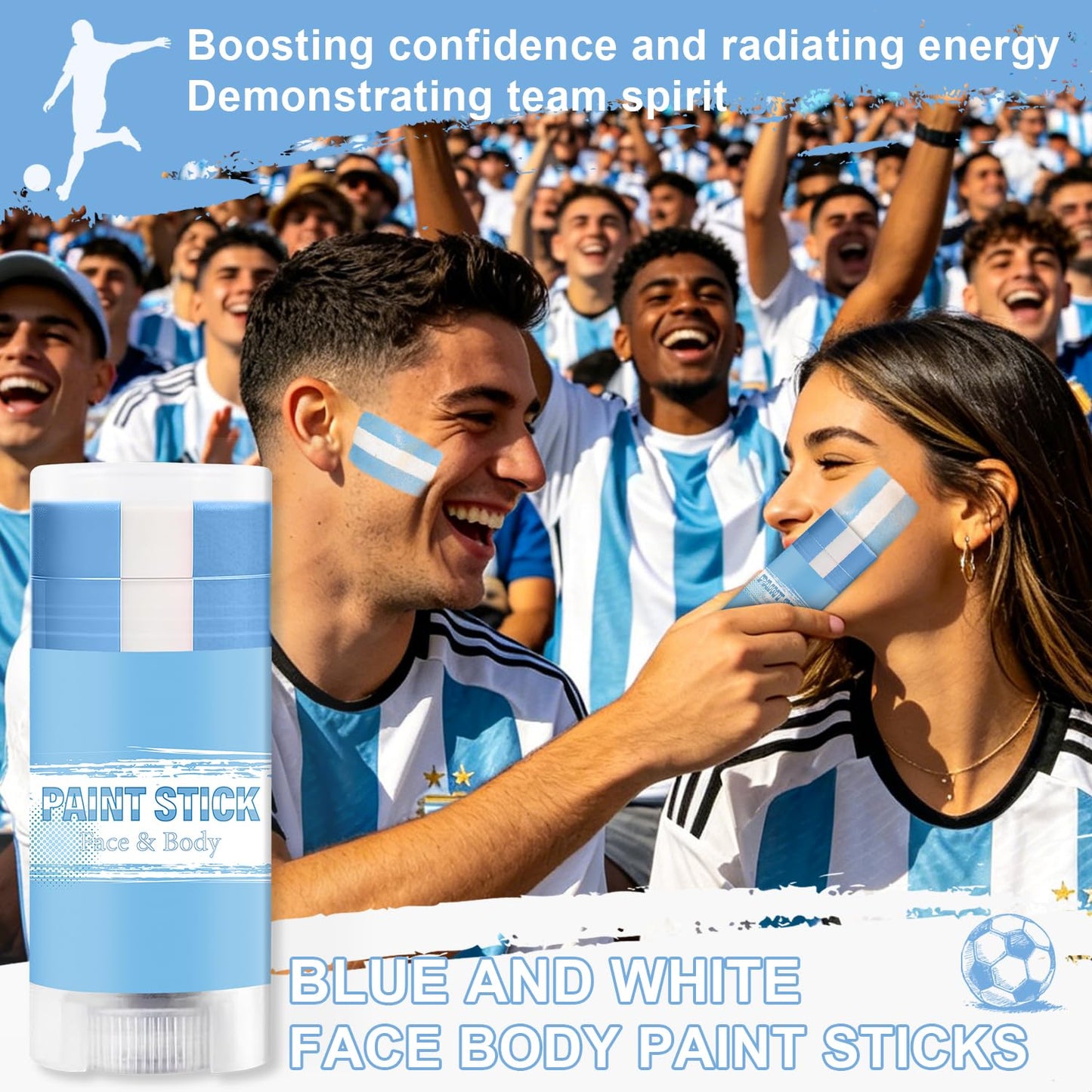 Argentina Face Paint Stick - Blue & White Makeup for 2026 World Cup | Sports Eye Black Stick